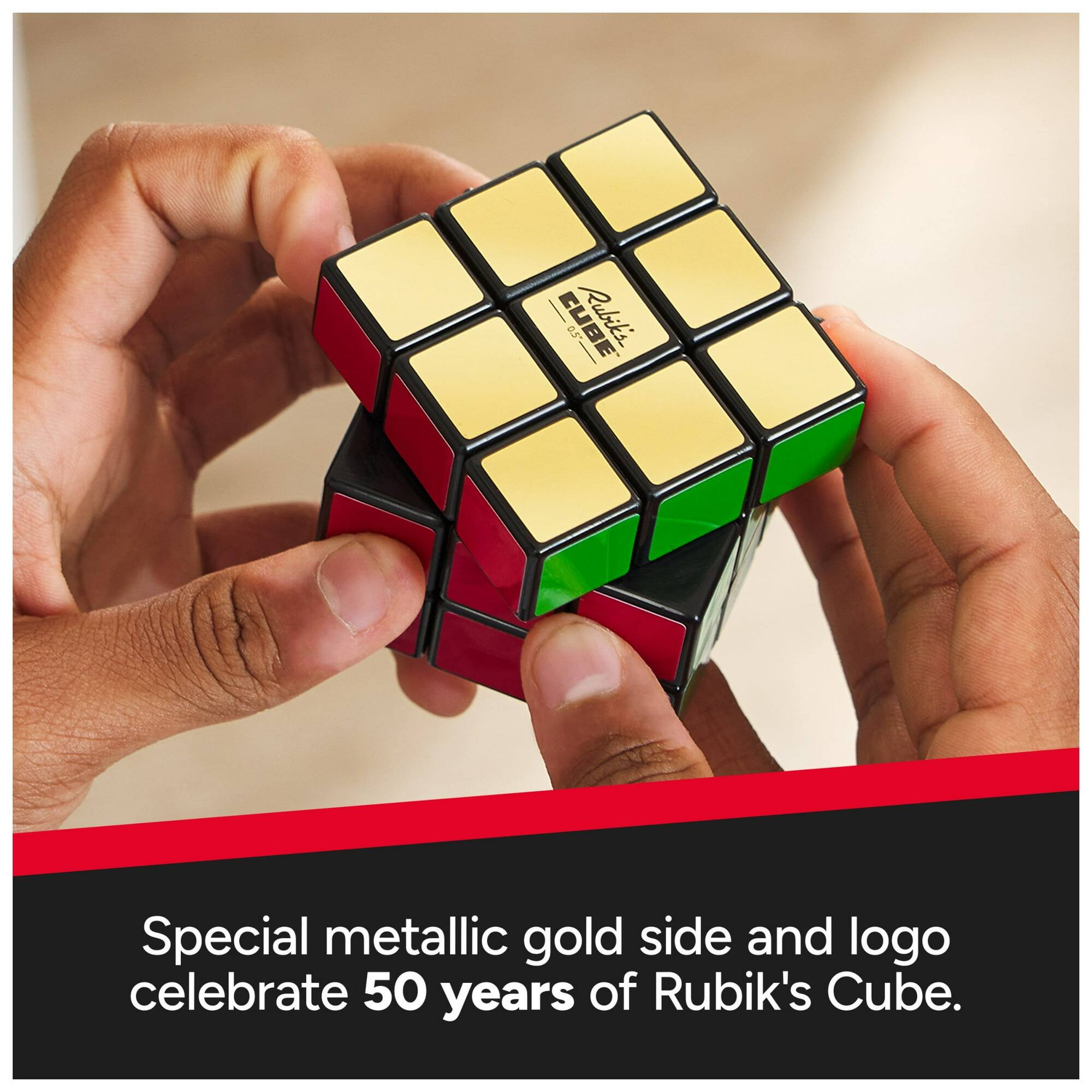 Special metallic gold side and logo celebrate 50 years of Rubik's Cube.