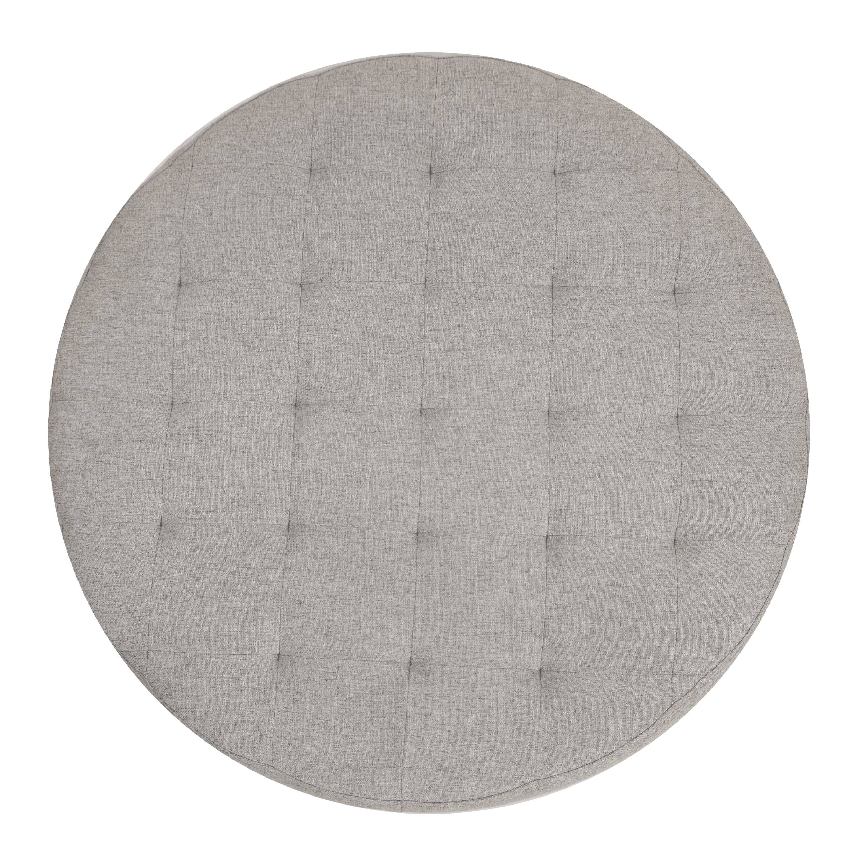Alt View 7. Emma + Oliver - Aranda 34 in. Cotton Linen Round Ottoman with Tufted Design and Sturdy Iron Frame - Gray.
