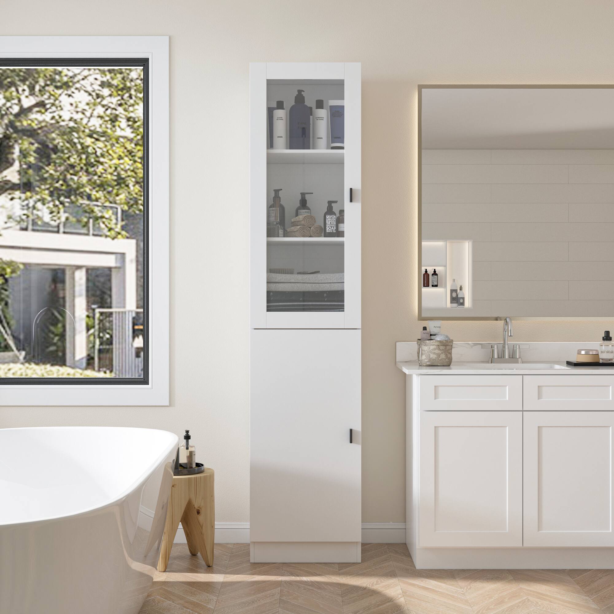 Back. FUFU & GAGA - Slim Multi-Purpose Storage Cabinet with Adjustable Shelves for Living Room and Bathroom - White.