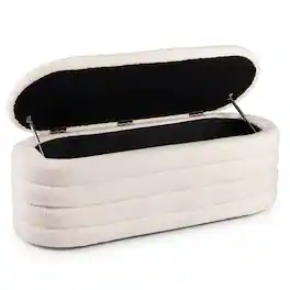 Costway - Upholstered Fabric Storage Ottoman Bench,Entryway Bedroom Bench,End of Bed Stool - White
