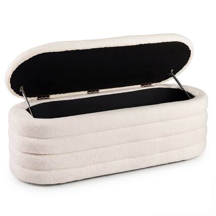 Front. Costway - Costway Upholstered Fabric Storage Ottoman Bench,Entryway Bedroom Bench,End of Bed Stool - White.