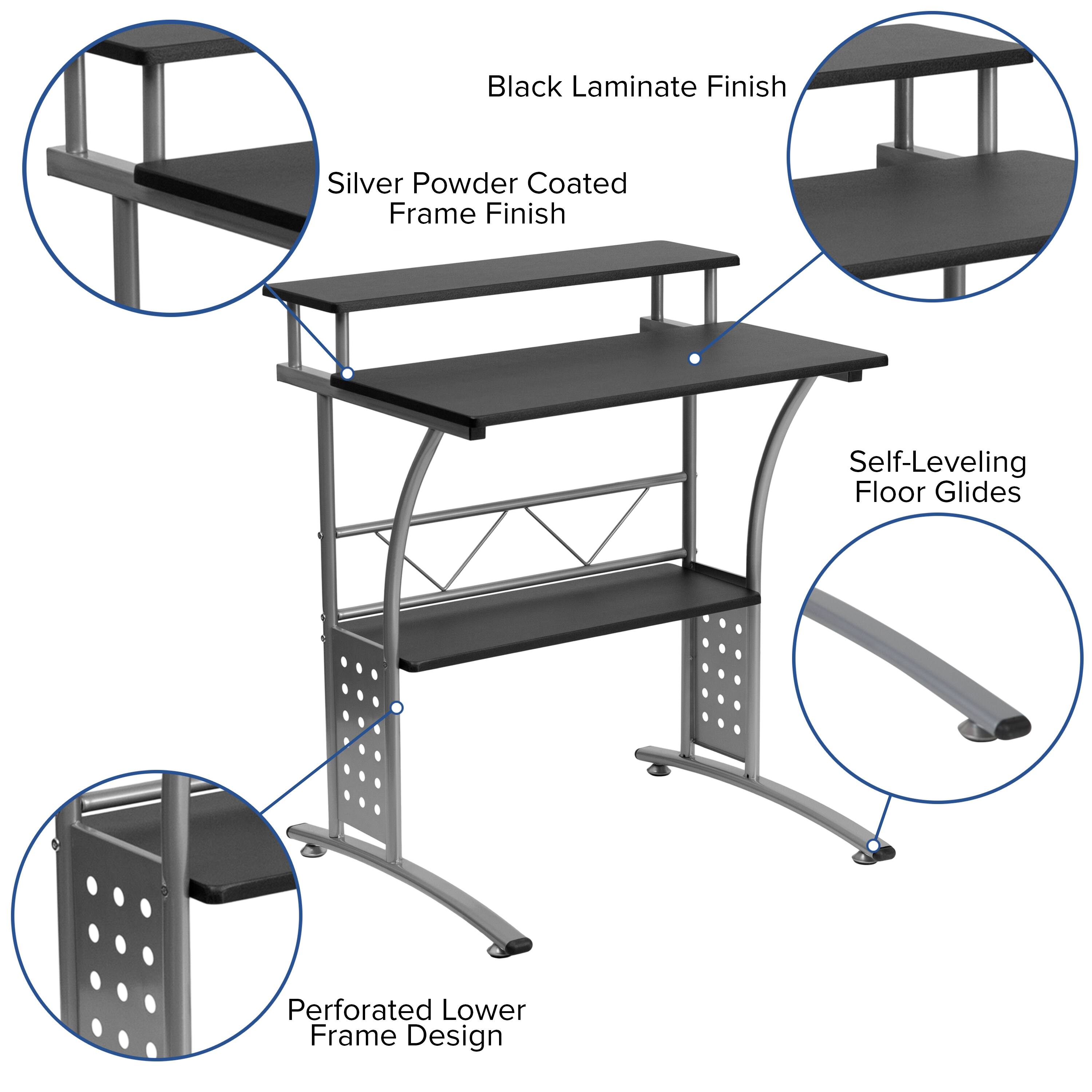 Black Laminate Finish  
Silver Powder Coated Frame Finish  
Self-Leveling Floor Glides  
Perforated Lower Frame Design