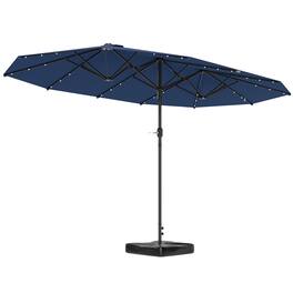 Outsunny - 14.4ft Double Umbrella, Large Outdoor Patio Umbrella with Base Included, Patio Sun Shade with LED Solar Light - Navy Blue