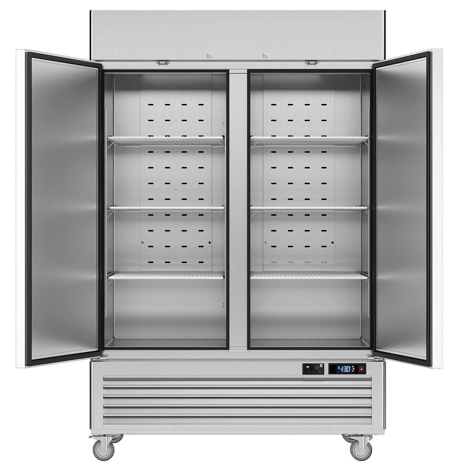 Angle. Veecool - VEECOOL 54.4" 49 cu.ft. WiFi Enabled App Control 2 Solid Door Commercial Upright Reach-In Freezer in Stainless Steel - Stainless Steel.