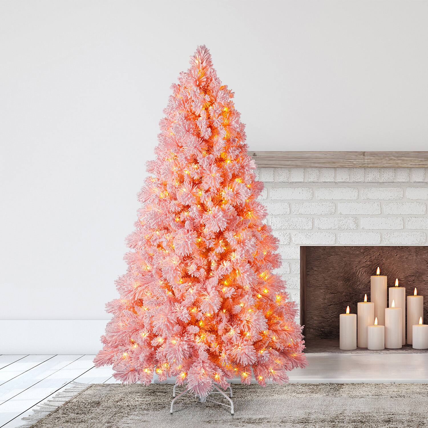Alt View 1. Home Heritage - Home Heritage Snowdrift 6.5 Ft Pre-Lit Artificial Christmas Holiday Tree, Pink - Pink.