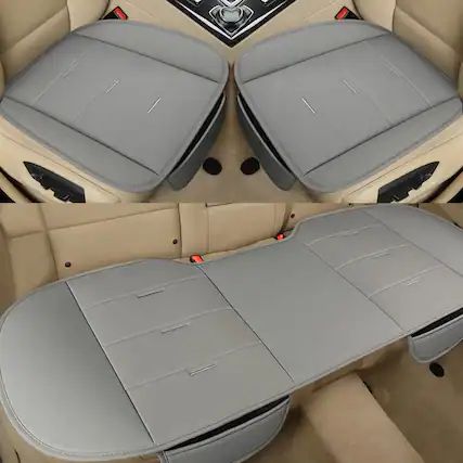 Front. Dazzling Pops - Pu Leather Car Seat Bottom Covers Protectors Include 1 Pair Pad Mat And 1 Bench Cover Universal Fit 90 - D-Gray Universal Fit - Full Set.