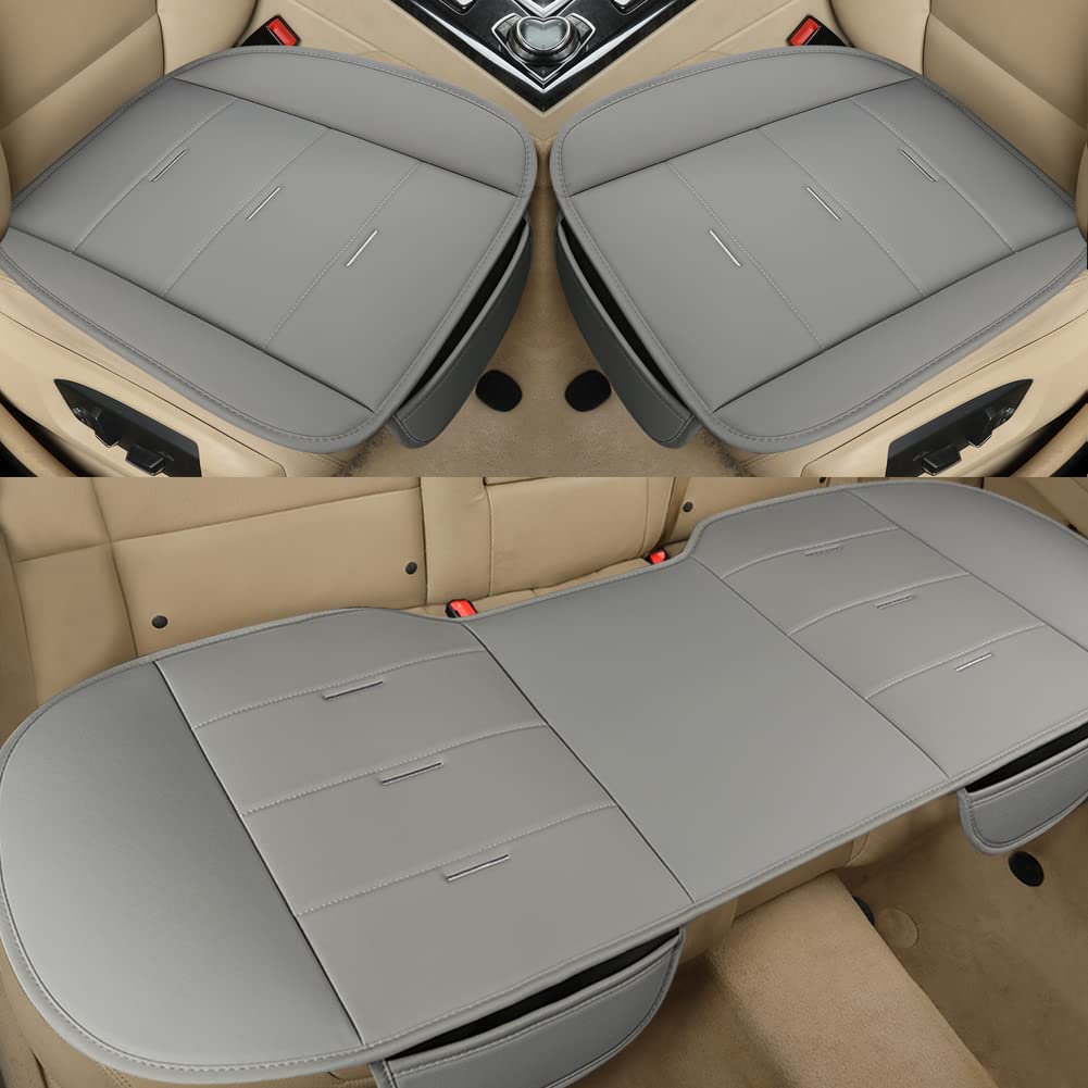Front. Dazzling Pops - Pu Leather Car Seat Bottom Covers Protectors Include 1 Pair Pad Mat And 1 Bench Cover Universal Fit 90 - D-Gray Universal Fit - Full Set.