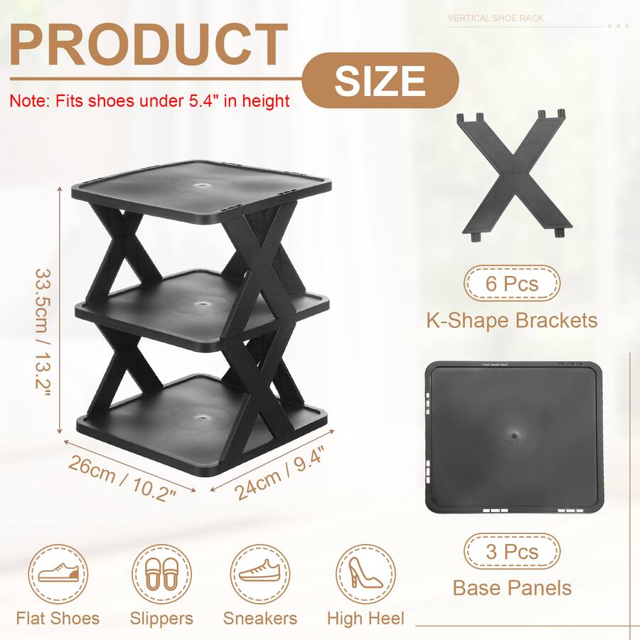 High Vertical Racks Unique Bargains 3 Tier Plastic Shoe Rack, Vertical Stackable Folding ...