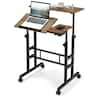 Costway - Mobile Stand up Desk Adjustable Computer Desk Tilting Workstation - Walnut
