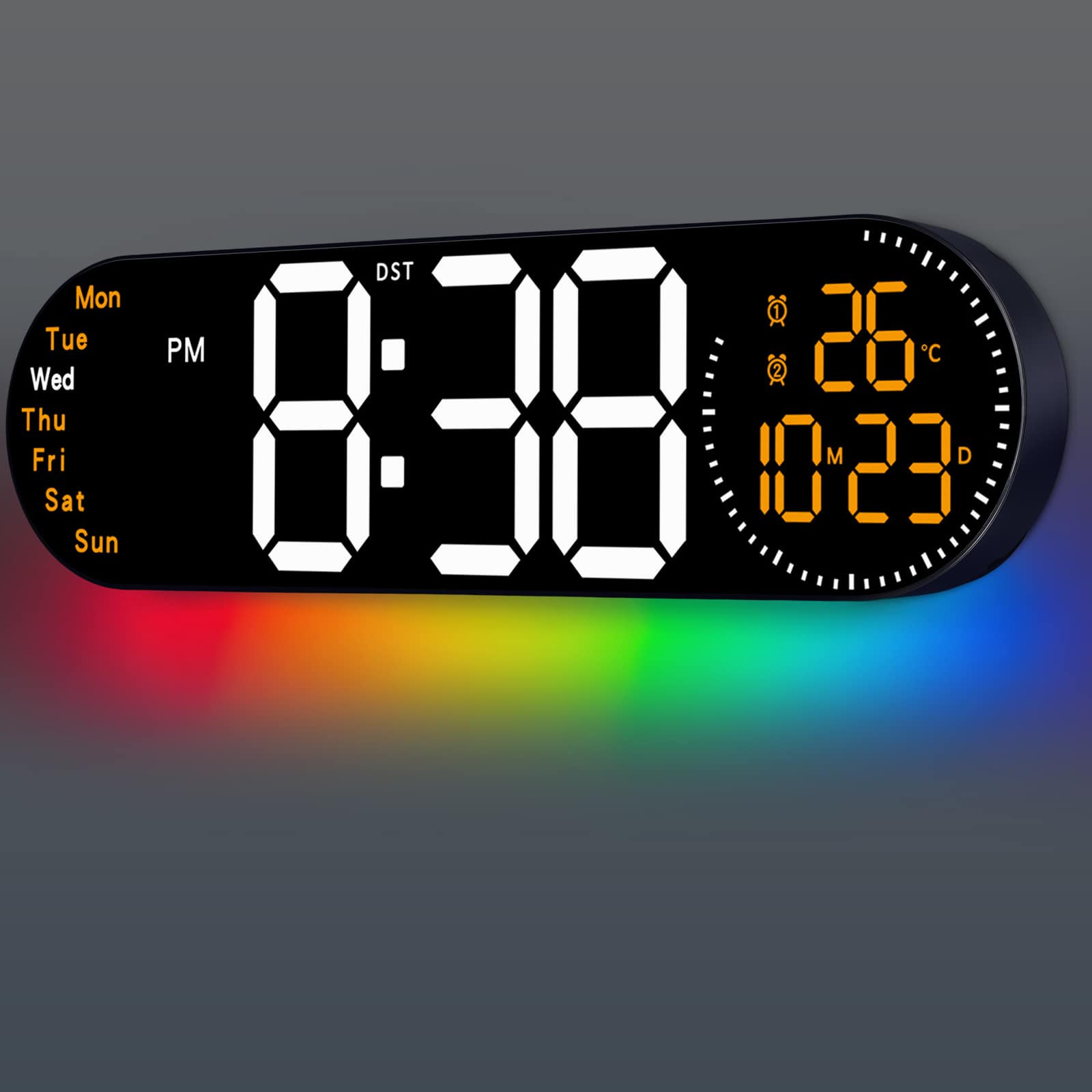 Unique Bargains - 17.2 Inch Large Digital Wall Clock with 9 Color Changing Remote Control Date Week Temperature Auto Brightness Dimmer - Orange