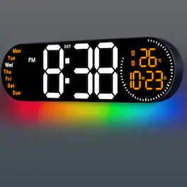 Unique Bargains - 17.2 Inch Large Digital Wall Clock with 9 Color Changing Remote Control Date Week Temperature Auto Brightness Dimmer - Orange