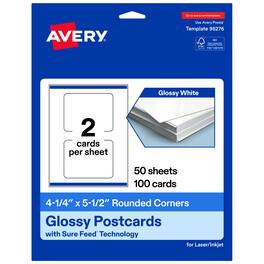 Avery - Printable Rounded Corner Postcards, 4.25" x 5.5", Glossy 100ct - White
