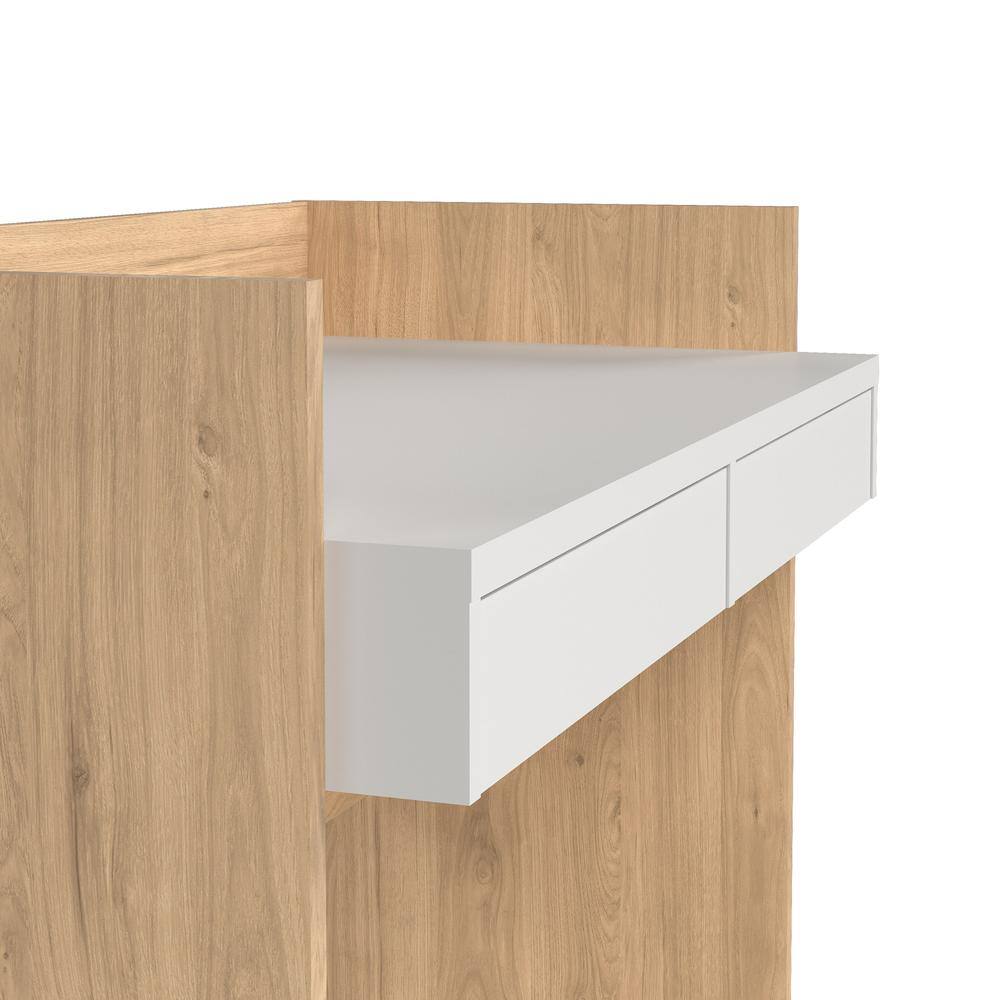 Alt View 2. Tvilum - Wren Home Office Writing Desk with 2 Storage Drawers, Jackson Hickory/White - Brown.