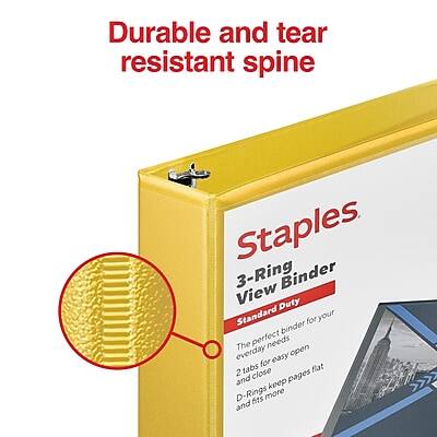 Durable and tear resistant spine

Staples
3-Ring Binder
View Binder
Standard Duty

The perfect binder for your everyday needs
2 tabs to keep pages flat and close
D-Rings fits more and keeps pages flat