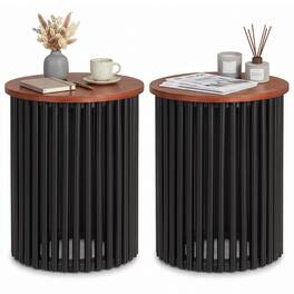 Costway - 2 PCS End Tables Minimalist Low Profile Center Table, Elegant Wooden Tea Table for Home - Walnut