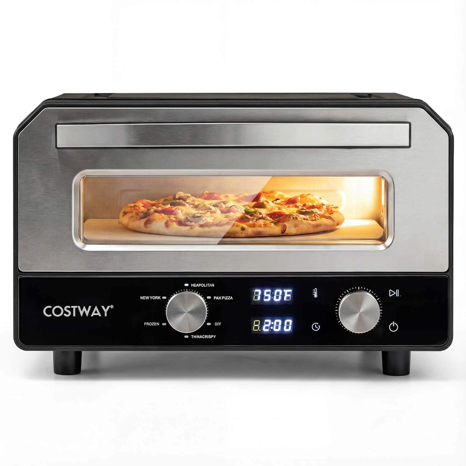 Costway - Pizza Oven for 12" Pizzas with 6 Presets & 2-Min Rapid Baking Heats up to 750℉ - Black