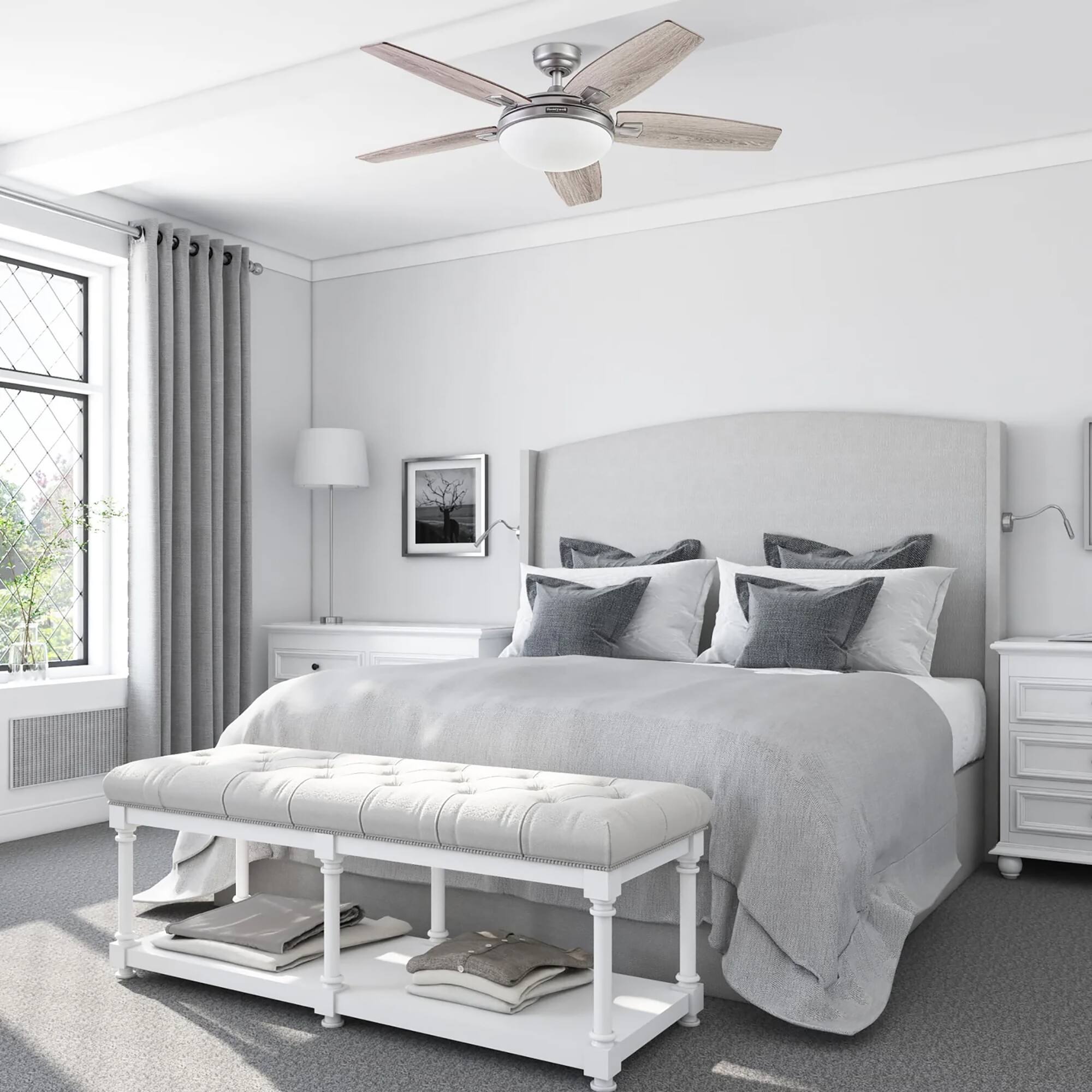 Alt View 5. Honeywell - Honeywell Carmel Ceiling Fan, Quiet Motor and Remote Control, 48", Matte Nickel - Pewter.