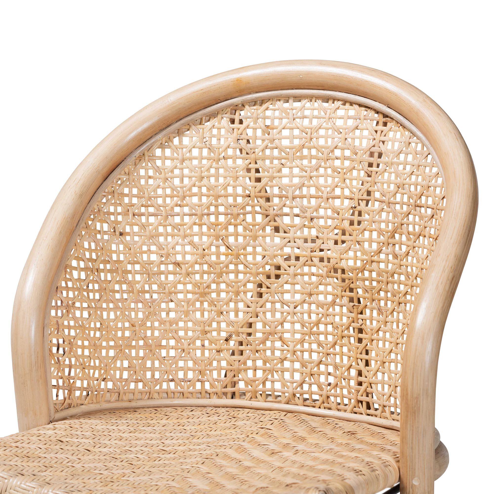 Alt View 1. bali & pari - Lisa Modern Bohemian Rattan and Metal Dining Chair - Natural Brown/Black.