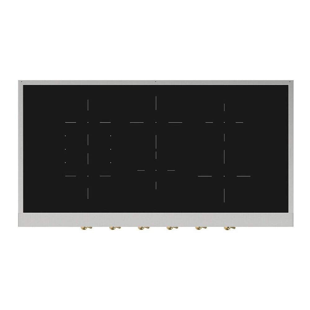 Alt View 3. ILVE - ILVE Nostalgie II 48 inch Built-In Induction Rangetop with 6 Elements (Stainless Steel, Brass Trim) - Stainless Steel.