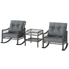Outsunny - Piece Outdoor PE Rattan Rocker Chair Set - Gray