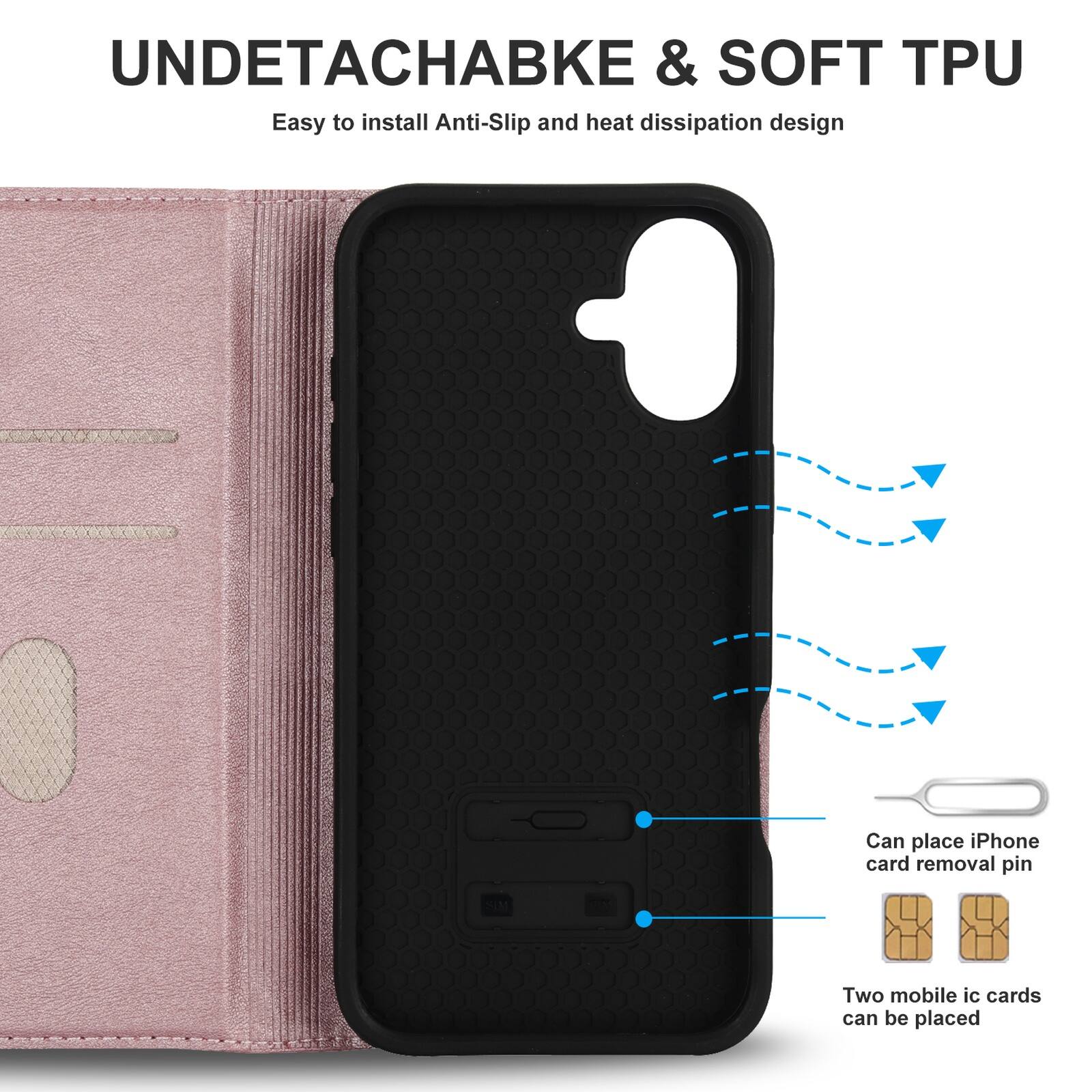 UNDETACHABLE & SOFT TPU  
Easy to install Anti-Slip and heat dissipation design  
Can place iPhone card removal pin  
Two mobile ic cards can be placed