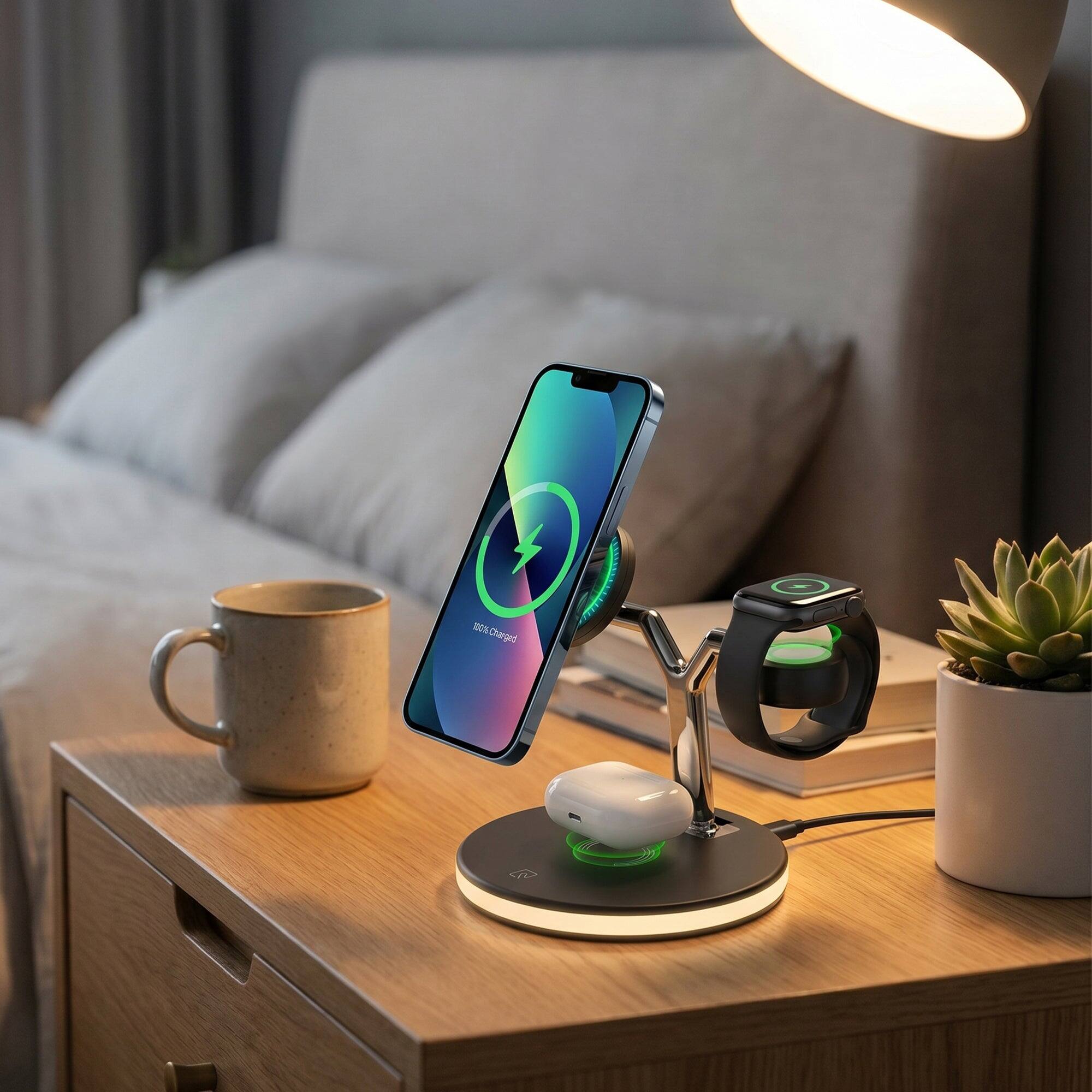 Alt View 1. iBasics - 3-in-1 MagSafe Wireless Charging Stand for iPhone, Watch & AirPods - Black.
