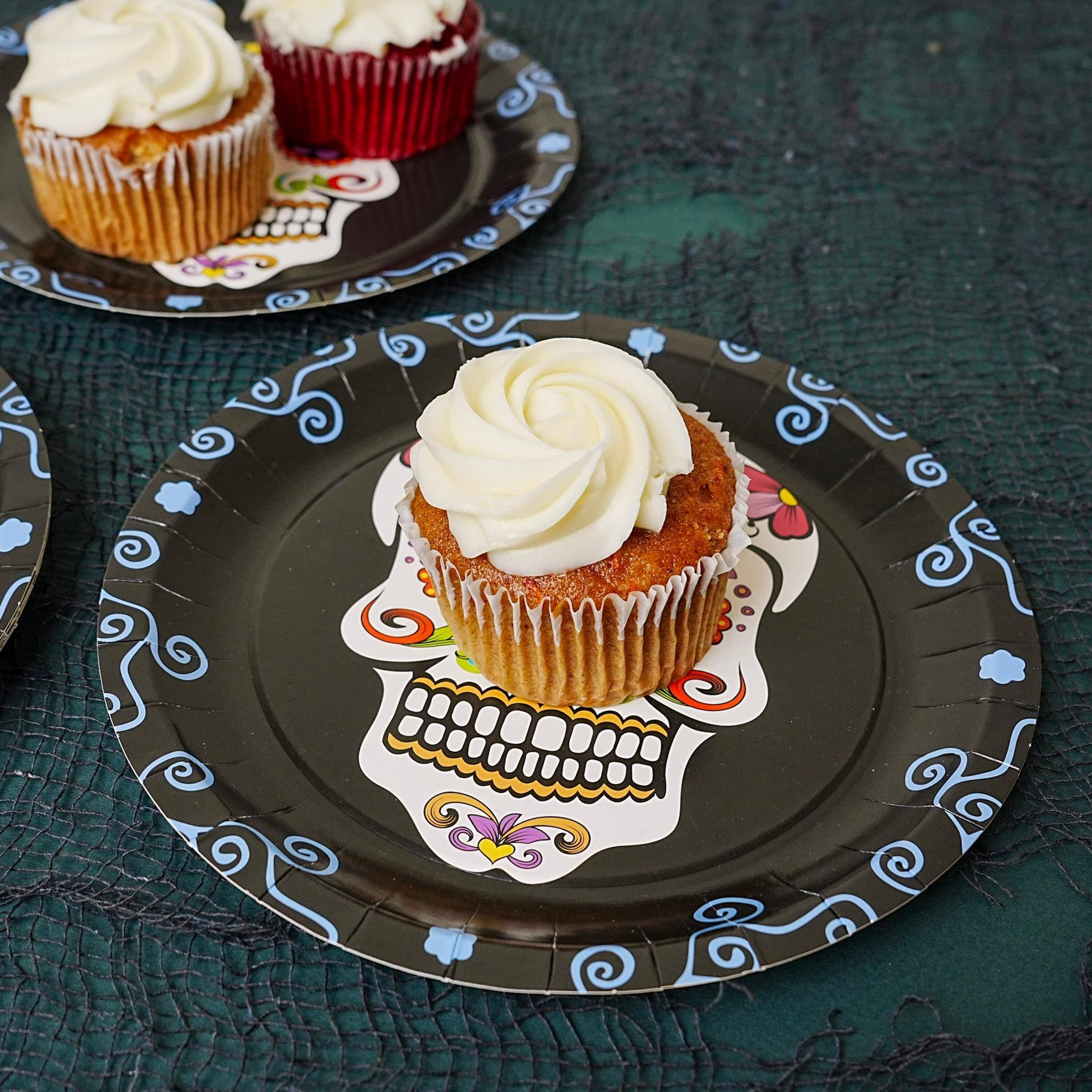 Alt View 5. Forum Novelties - Day Of The Dead 9" Round Disposable Plate 8 Pack - Black.