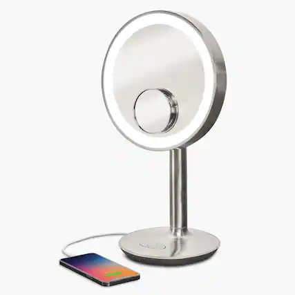 Front. iHome - iHome Makeup Mirror with Lights, Bluetooth Speaker, and USB Charger (iCVBT82) - Silver.