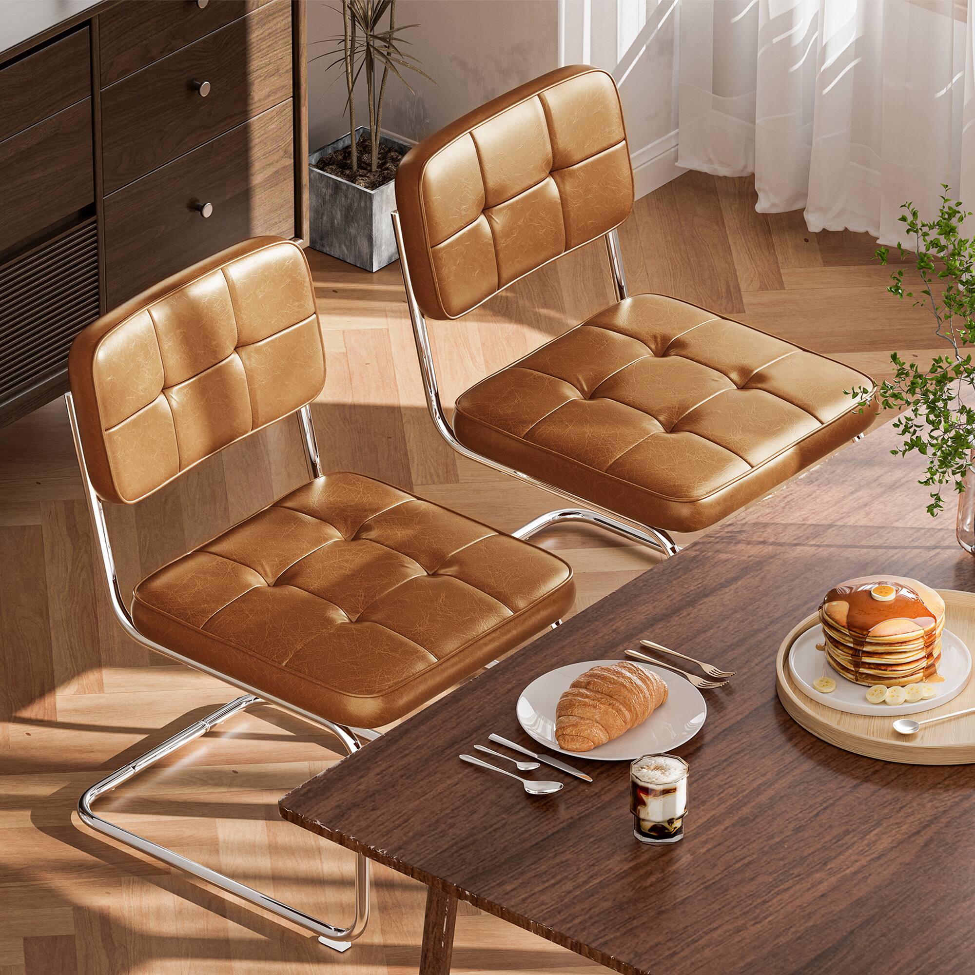 Alt View 4. KERDOM - Armless Mid-Century Style Dining Chairs Set of 2, Strudy PU Leather Side Chairs for Kitchen Restaurant, 200lbs Load - Brown.