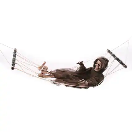 Front. Funworld - Lazy Bones Reaper Hammock 64 Inch Yard Décor - Brown.
