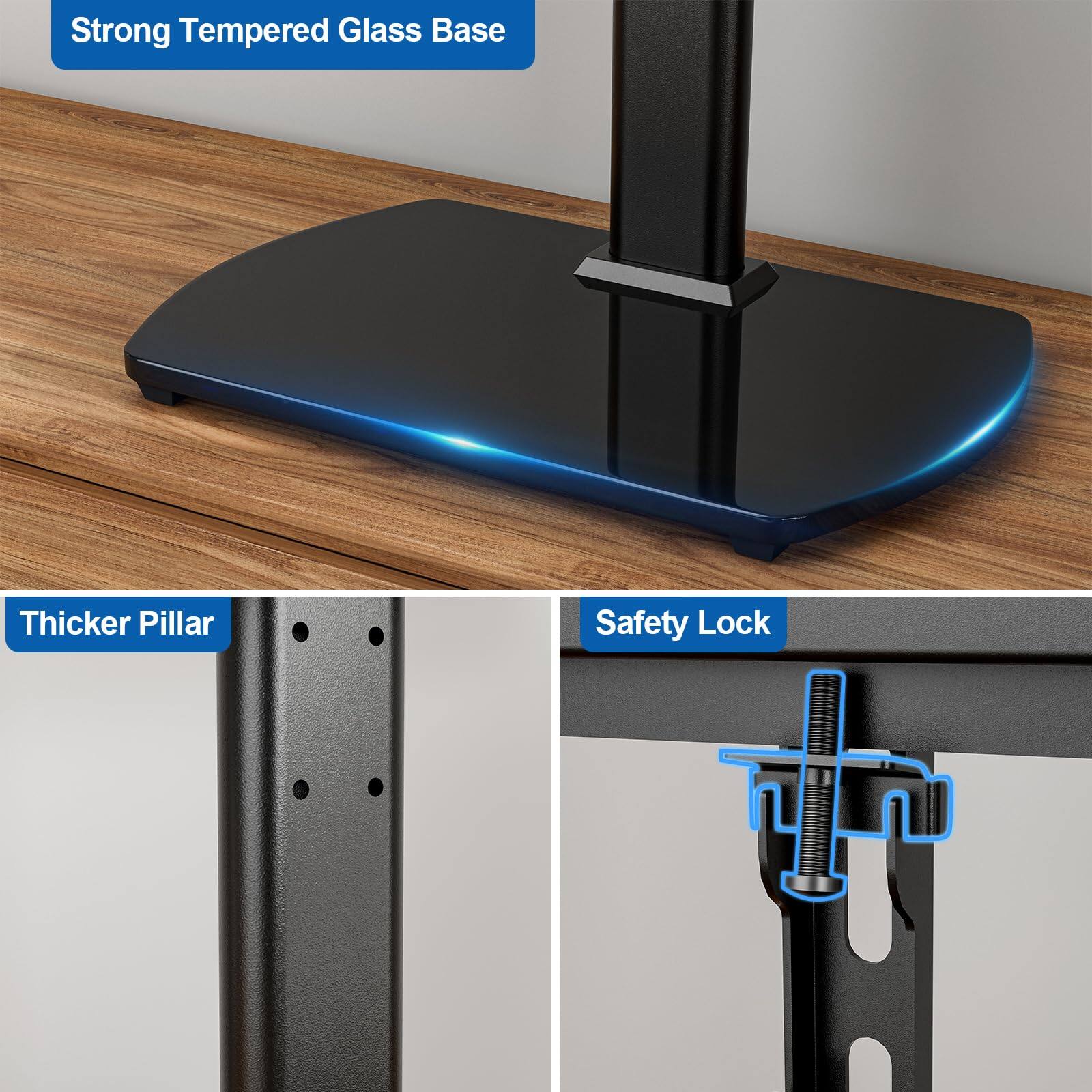 - Strong Tempered Glass Base
- Thicker Pillar
- Safety Lock