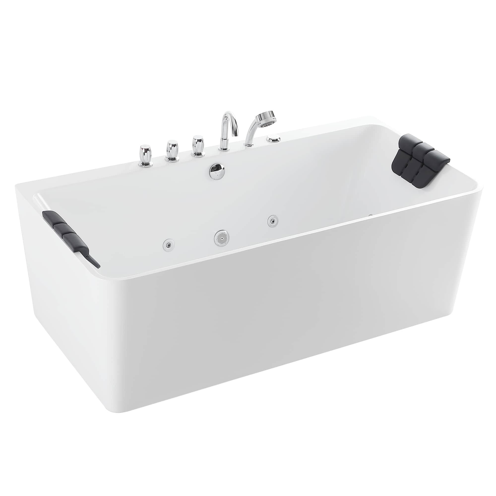 Empava - 67 in. x 33.5 in. Center Drain Freestanding Whirlpool Bathtub Hydrotherapy Jetted Soaking Bath Tub - Tub filler - White