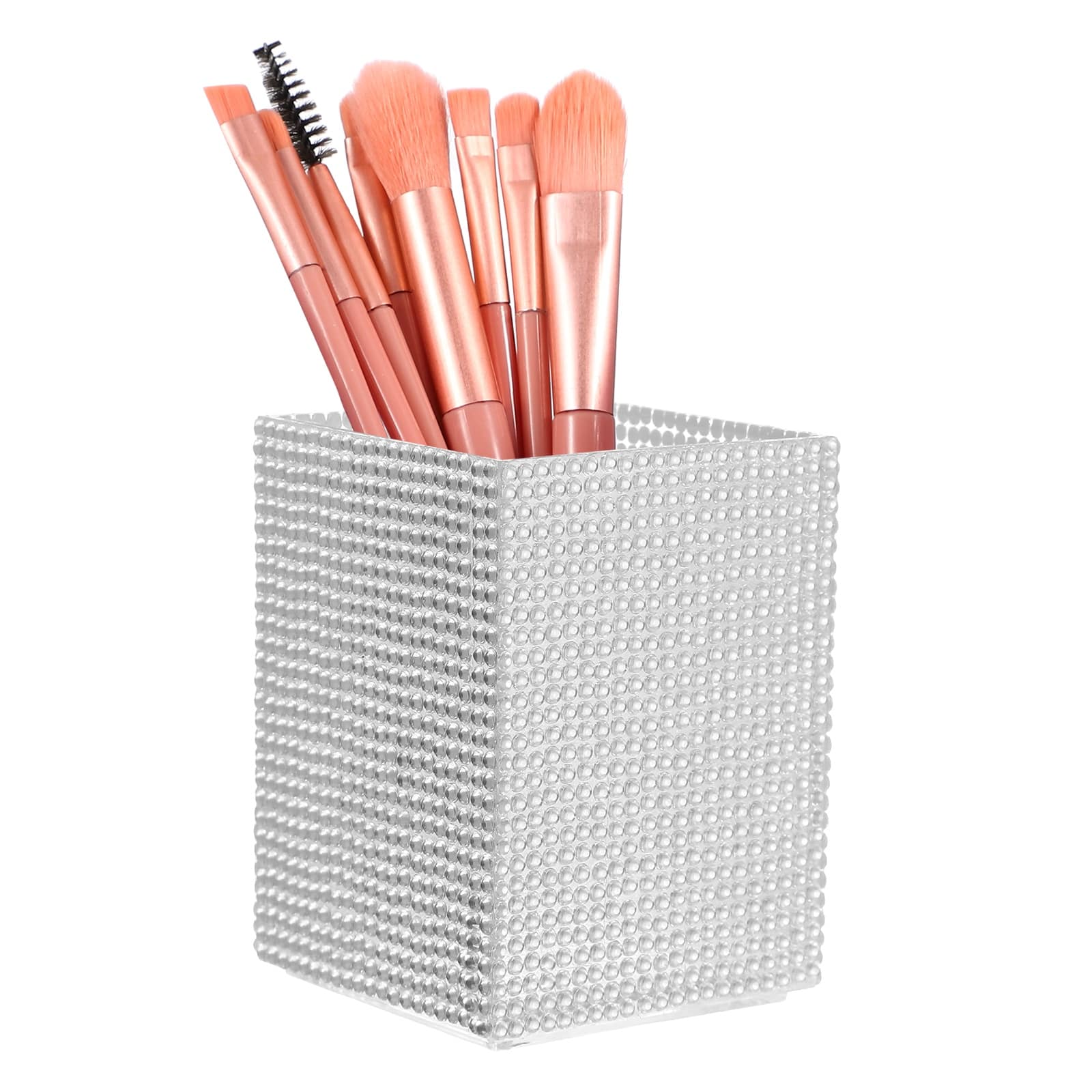 Unique Bargains - Crystal Makeup Brush Holder Storage Box Square Pencil Case, 2.6x2.6x3.5in Multifunctional Rhinestone Pen Holder - White price history on PriceWatchPro
