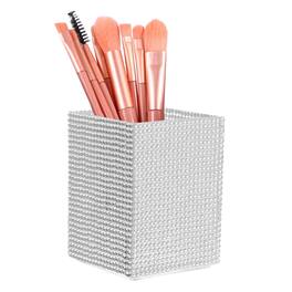 Unique Bargains - Crystal Makeup Brush Holder Storage Box Square Pencil Case, 2.6x2.6x3.5in Multifunctional Rhinestone Pen Holder - White