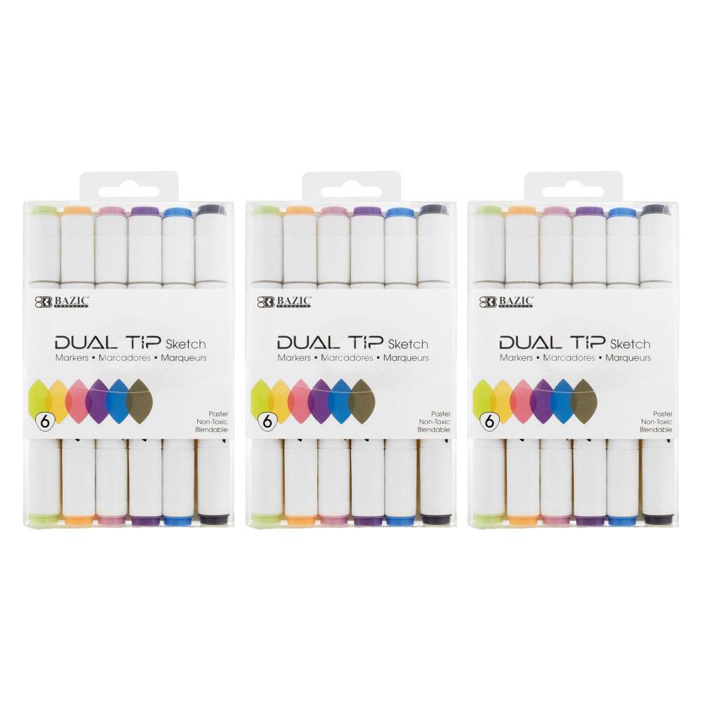 -3 BAZIC 83 BAZIC 8 BAZIC DUAL TIP Sketch Markers Marcadores Marqueurs DUAL TIP Sketch Markers Marcadores Marqueurs DUAL TIP Sketch Markers Marcadores Marqueurs 6 Pastel Non-Toxic Blendable