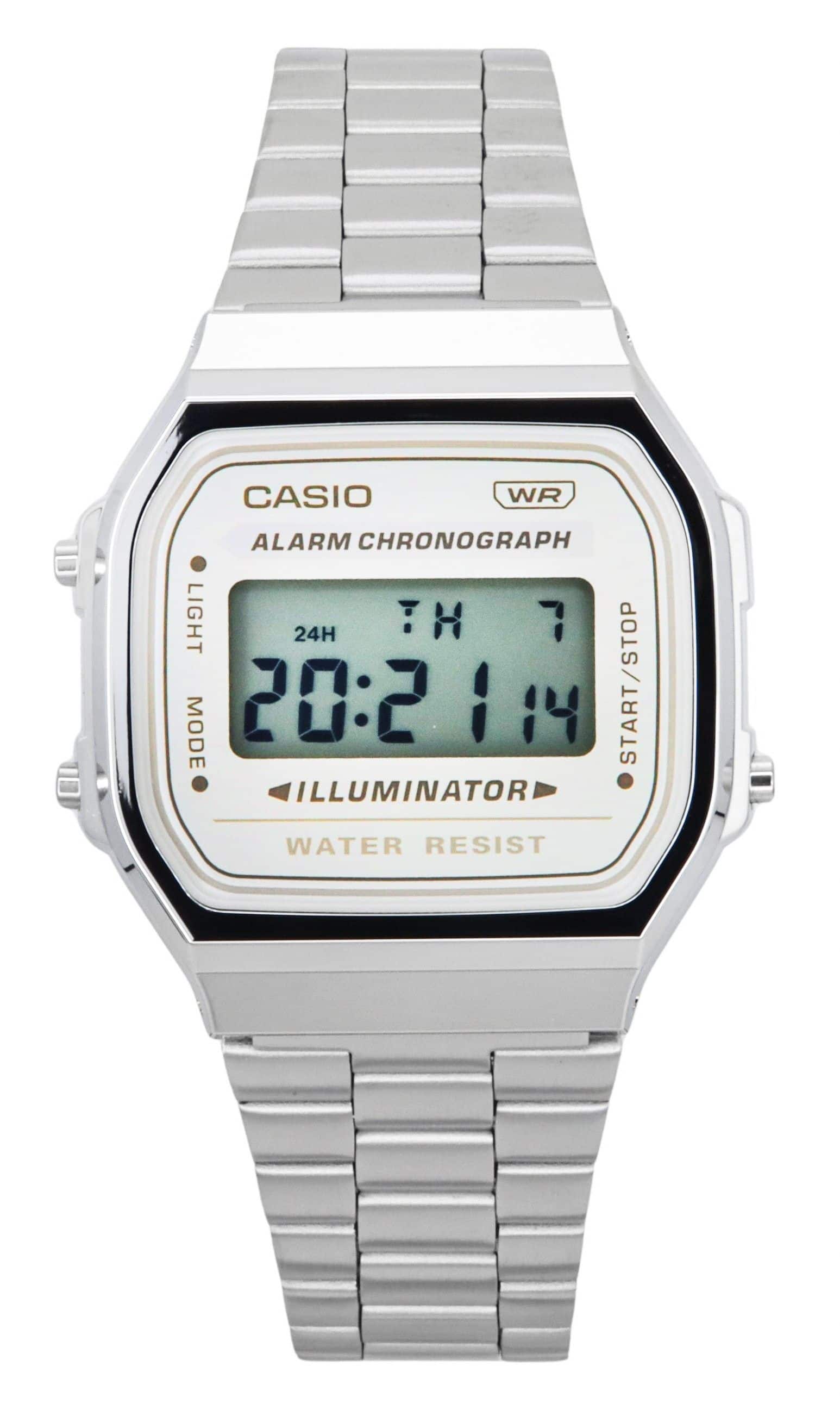 Casio - Vintage Digital Quartz A168WA-8 Stainless Steel Bracelet Unisex Watch - Silver