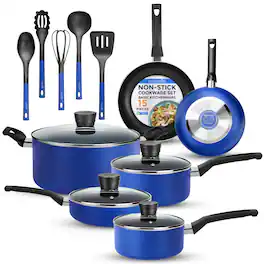 SereneLife - 15-Pc Blue Cookware Set - Non-Stick