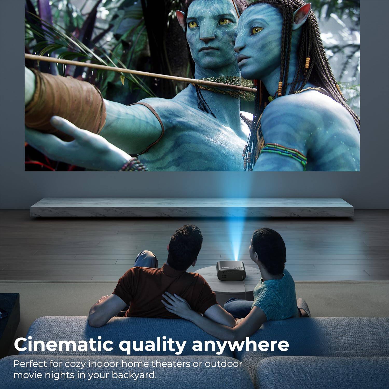 Cinematic quality anywhere. Perfect for cozy indoor home theaters or outdoor movie nights in your backyard.