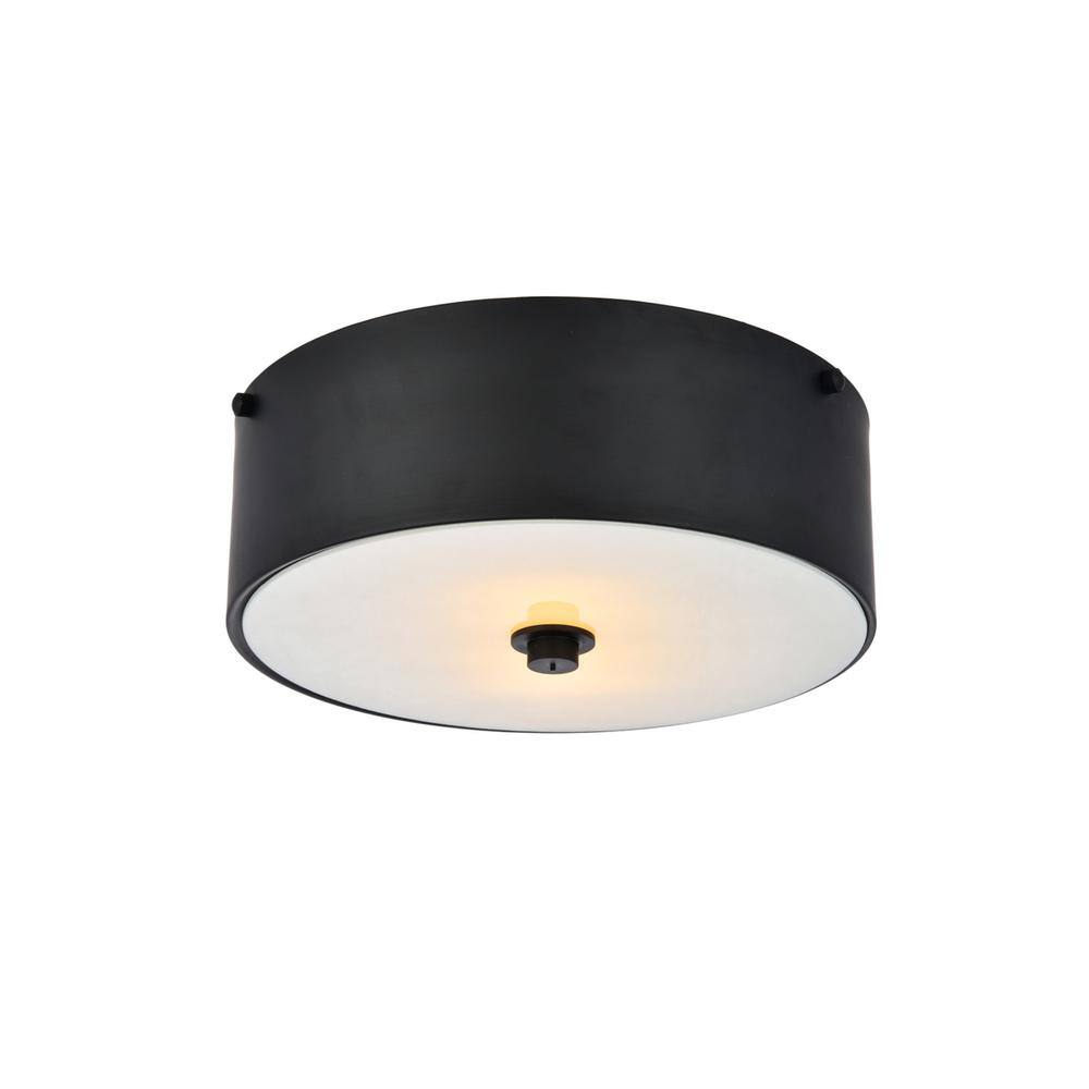 Alt View 3. Living District - Hazen 2 light 12 inch Flat Black flush mount - Flat Black And White.