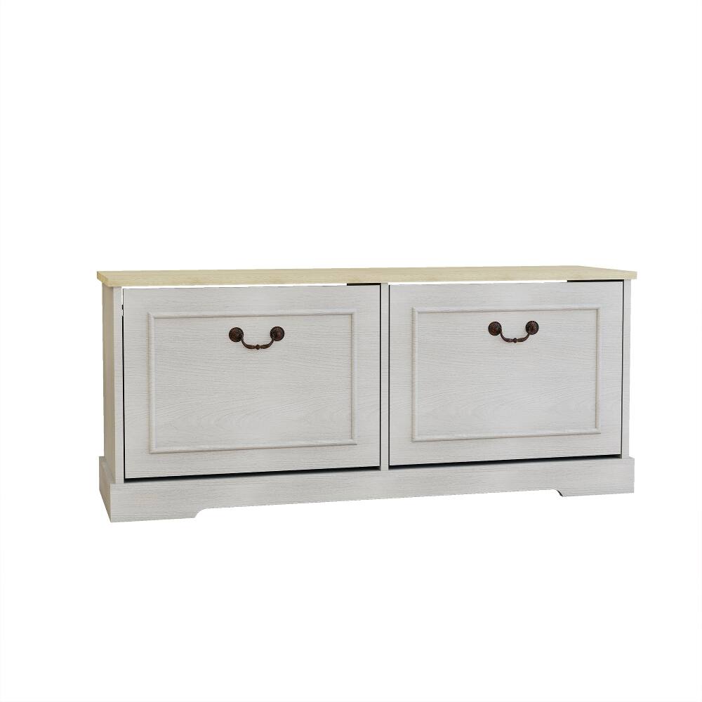 Alt View 6. Ropilly - Ropilly Shoe Storage Bench with Flip Drawers and Adjustable Shelf for Entryway, Antique White - Antique White.