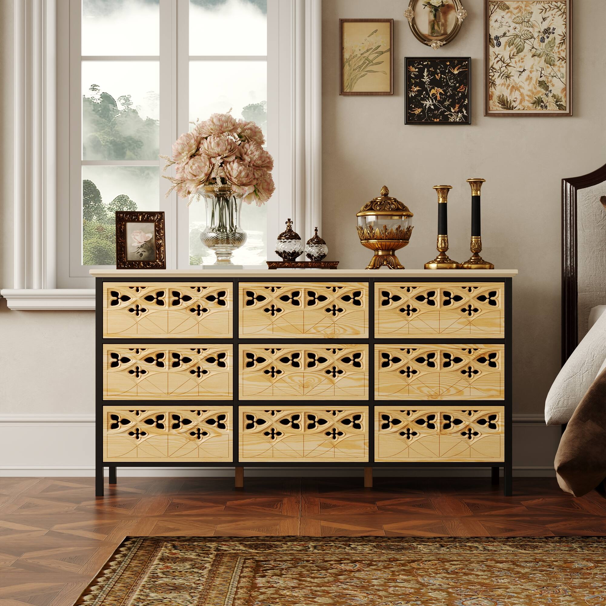 Alt View 2. FUFU&GAGA - FUFU&GAGA Carved Dresser: Anti - Tip, Stylish Storage for Any Style - Wooden.