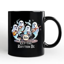 OrnamentallyYou - Let the Rhythm Be Ghost Band Mug, Whimsical Rock Music Gift - Black