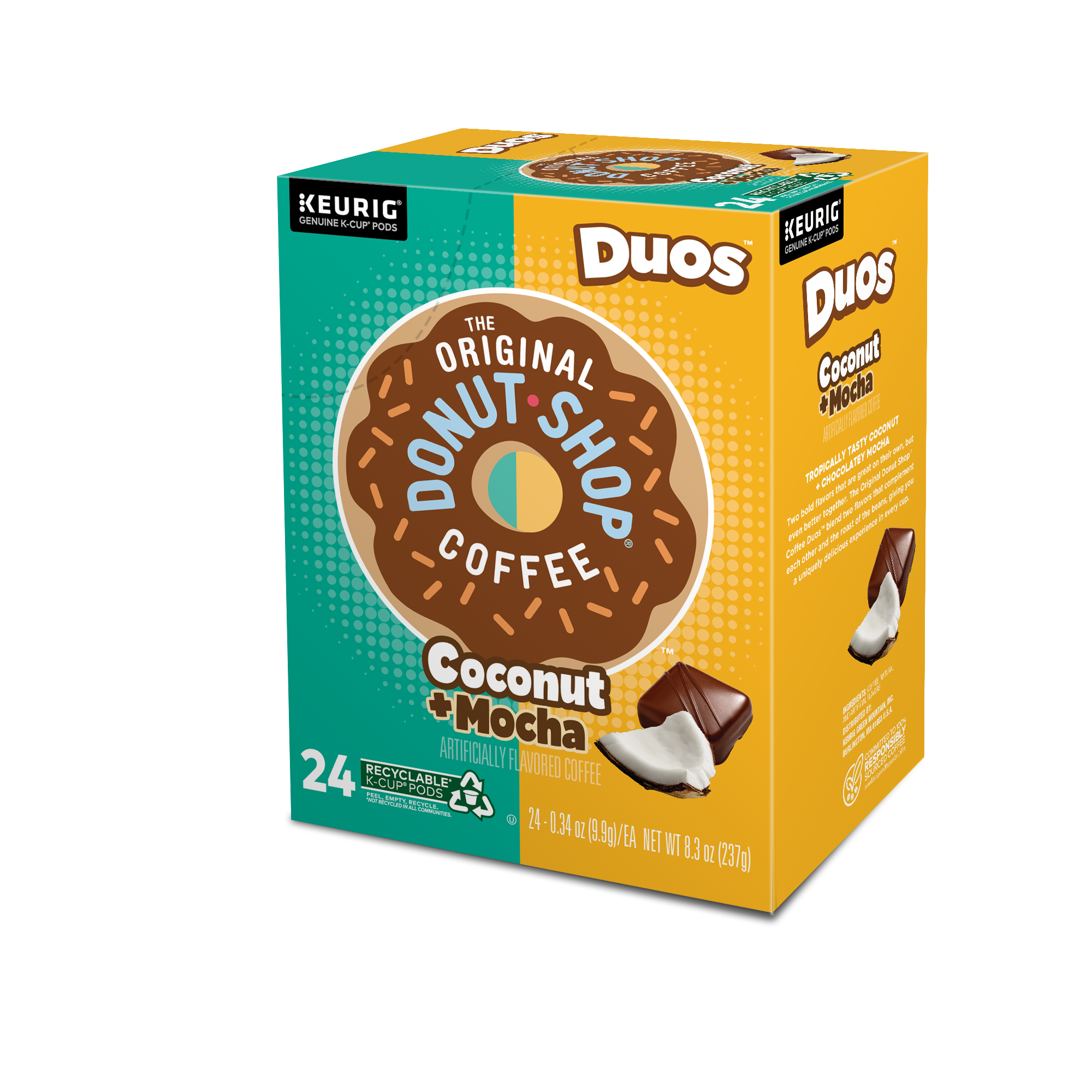 Bea Sertor KEURIG GENUINE K-CUPS - Duos Duos THE ORIGINAL DONUT SHOP Coconut *Mocha SAME GREAT FLAVOR - JUST TWO PODS - 24 RECYCLABLE K-CUP* PODS 8.3 OZ (237g)