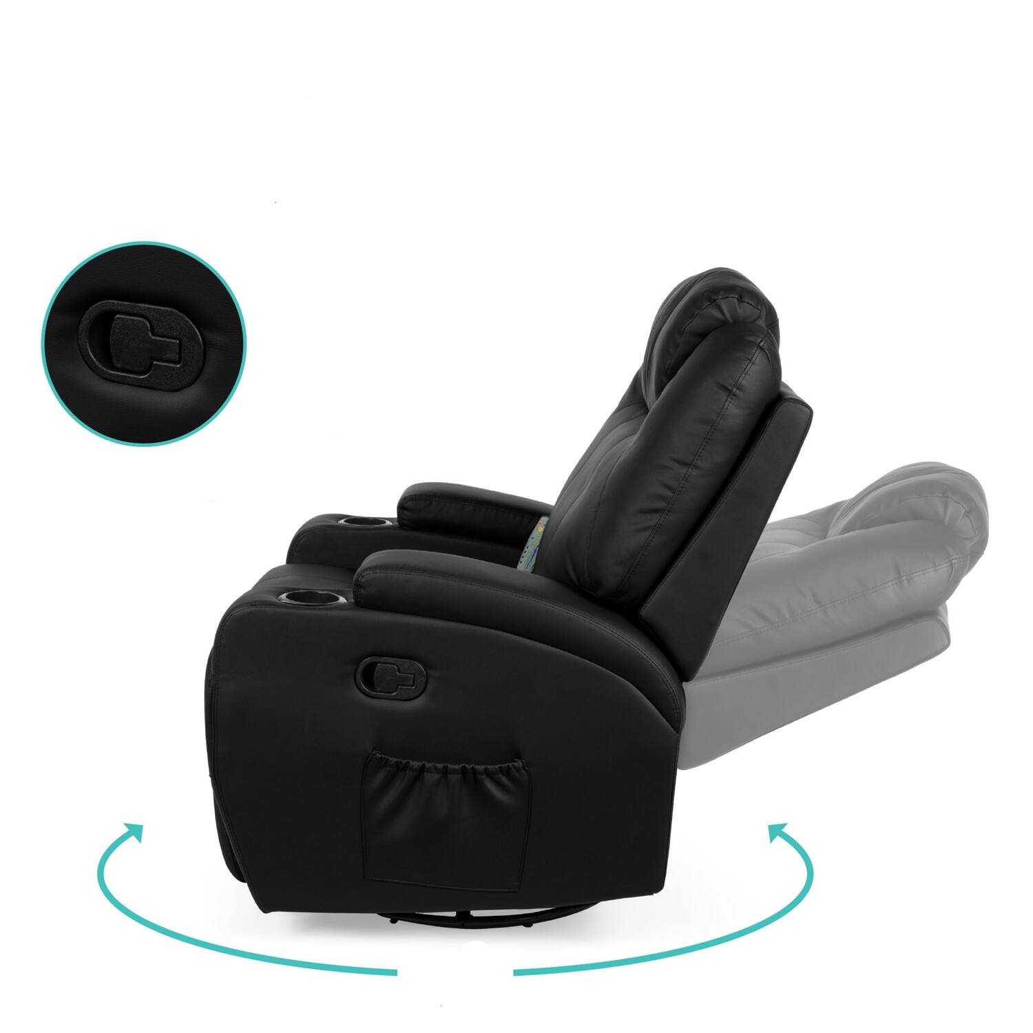 Back. Hivvago - Swivel Heat & Massage Recliner Chair 5 Modes Remote Control - Black.