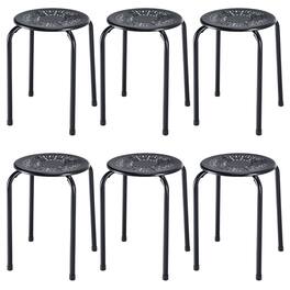 Costway - Set of 6 Stackable Metal Stool Set Daisy Backless Round Top Kitchen - Black