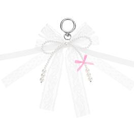 Unique Bargains - Pearl Bow Keychain 16mm Y2K Aesthetic Lace Bowknot Pearl Keyring, Cute Bag Charm for Tote Bags Purse - Pink