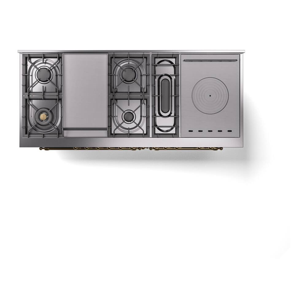 Alt View 5. ILVE - ILVE Nostalgie II 60 inch Dual Fuel Range with 7 Burners + Griddle (Liquid Propane, Blue Grey, Brass Trim) - Blue Grey.