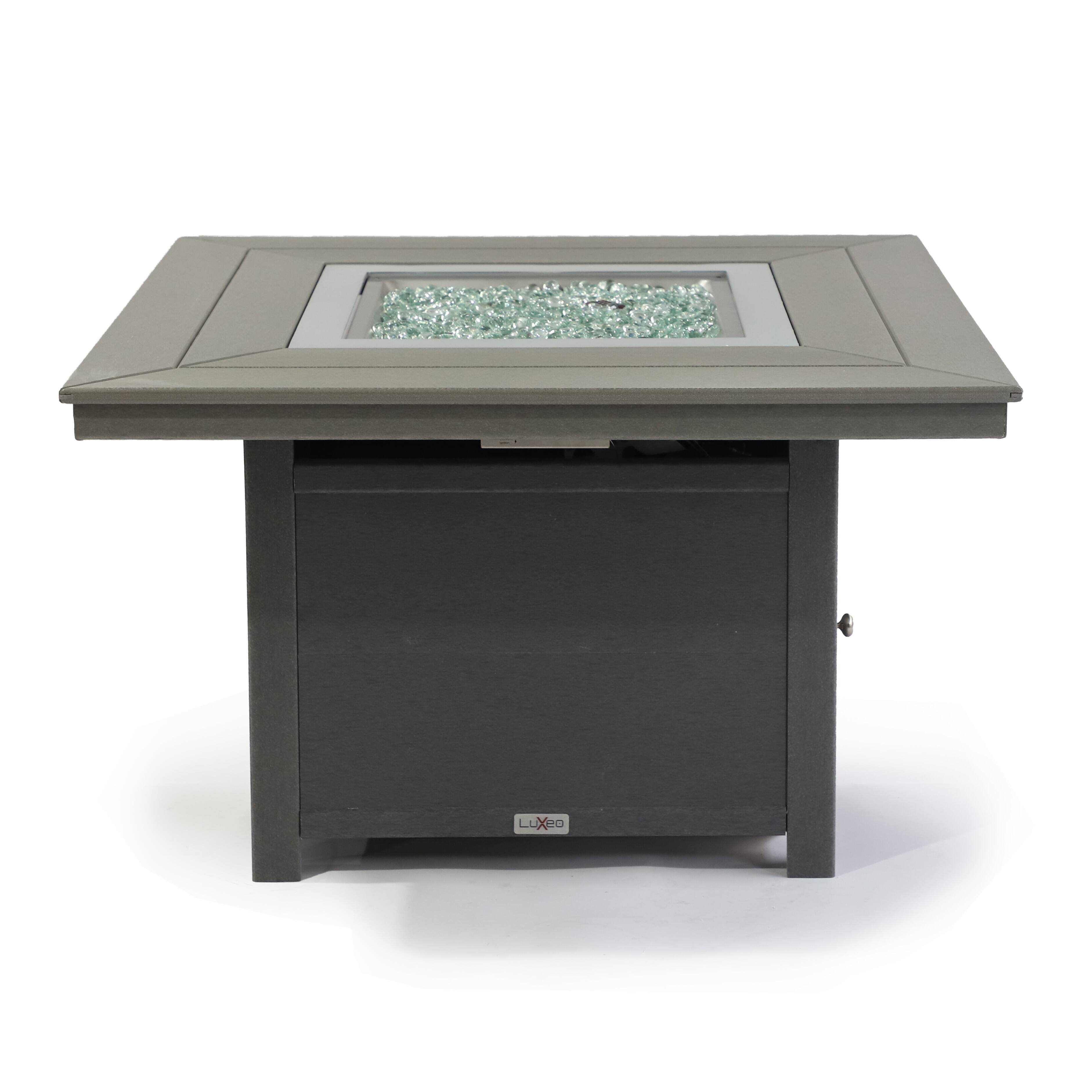 Alt View 2. LuXeo - Park City 25"(H) x 42" (W) HDPE Square Fire Pit Table, Gray - Gray.