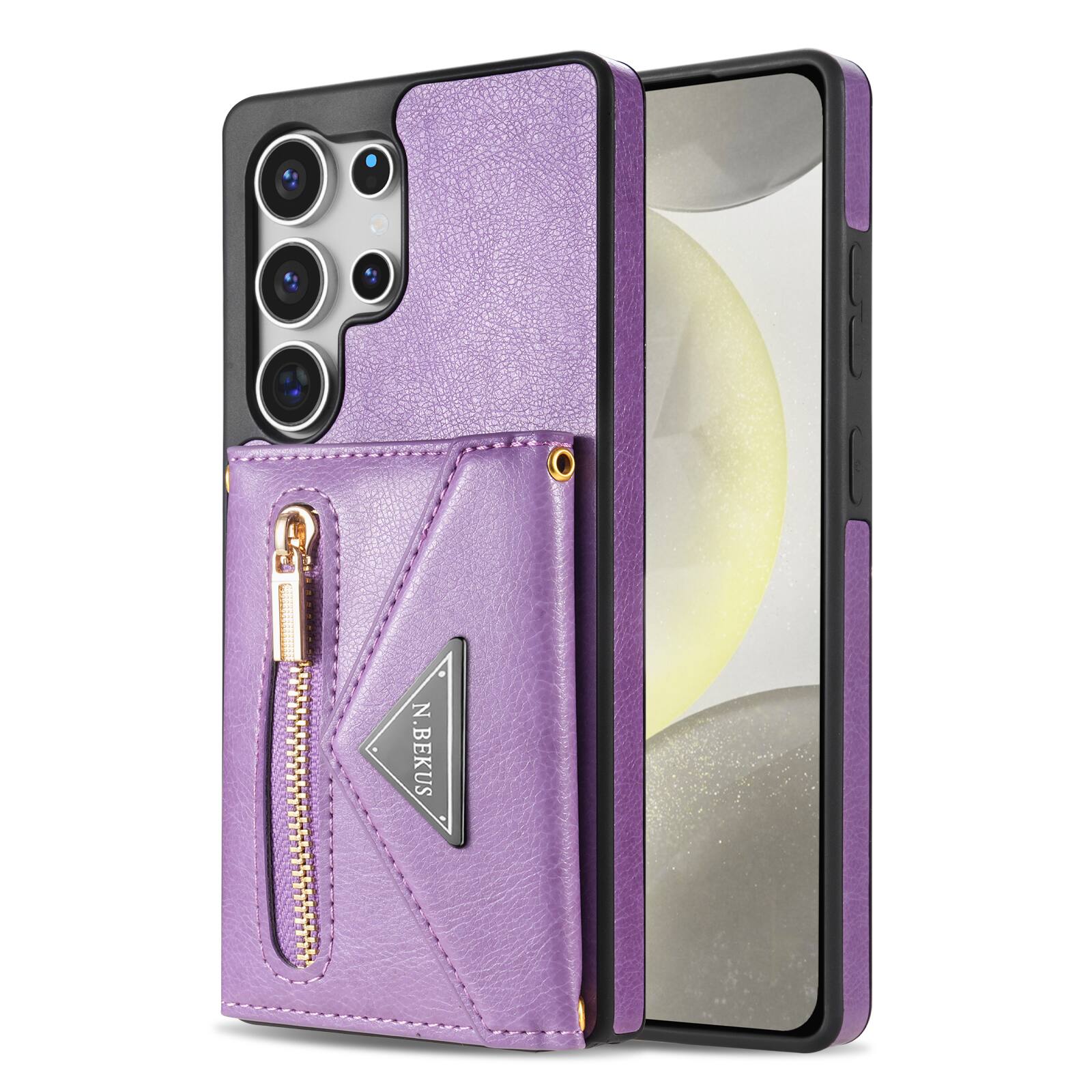 Left. Dteck - Crossbody Wallet Case for Samsung Galaxy S26 Ultra, Shockproof PU Leather Stand Cover with Zipper Pocket and Card Slots - Purple.