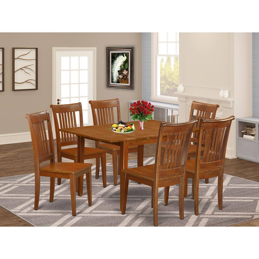 Back. East West Furniture - 7 Pc Kitchen nook Dining set-Kitchen Table and 6 Dining Chairs - Saddle Brown.